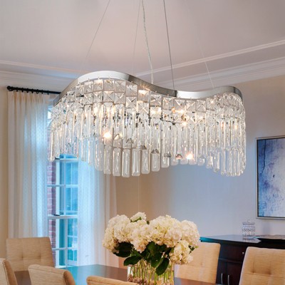 LLHZSY Modern Elegant Wave Crystal Chandelier with Adjustable Height - W23 31/50"- Gold/Chrome