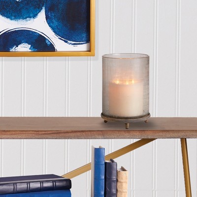 Thatcher Small Wood and Glass Hurricane Candle Holder