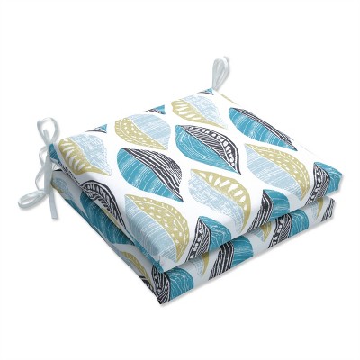 Pillow Perfect Set of 2 20" x 20" Leaf Block Outdoor/Indoor Squared Corners Seat Cushions Teal/Citron