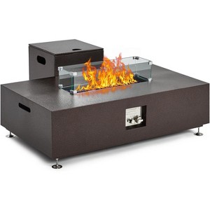 Acekool Square Propane Gas Fire Pit Table Set, Outdoor Patio Table, Wind Guard, Fire Glass Beads, Rain Cover, 50,000 BTU, for 8-12 Person Gathering - 1 of 4