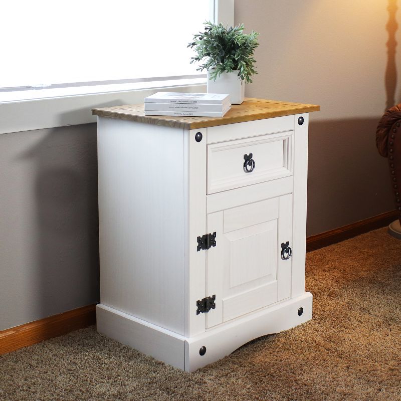 Sunnydaze Indoor Nightstand Table with Drawer and Door - Solid Pine Construction - White - 26" H, 6 of 15