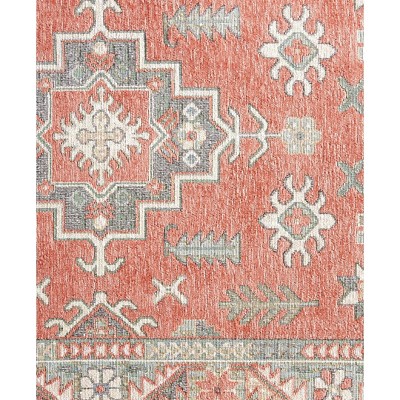 Coral and Gray Rectangular Washable Cotton Kitchen Mat