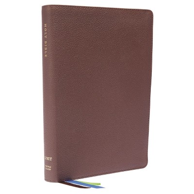 Net Bible, Thinline Large Print, Genuine Leather, Brown, Thumb Indexed, Comfort Print - by  Thomas Nelson (Leather Bound)