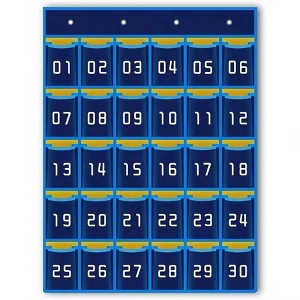 Kore Design Hanging Cell Phone Pocket Storage Classroom Organizer, 30-Pockets, Blue/Yellow - 1 of 3