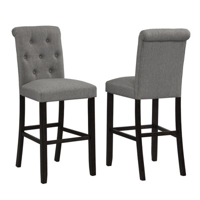 Dsvimoy Counter and Bar Stool Solid Wood Tufted Set of 2 for Modern Dining Spaces, Gray, 45.83"*12.5"*17.35"