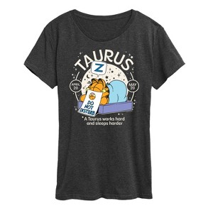 Women's - Garfield - Taurus Works Hard Sleeps Harder Do Not Disturb Short Sleeve Graphic T-Shirt - 1 of 4