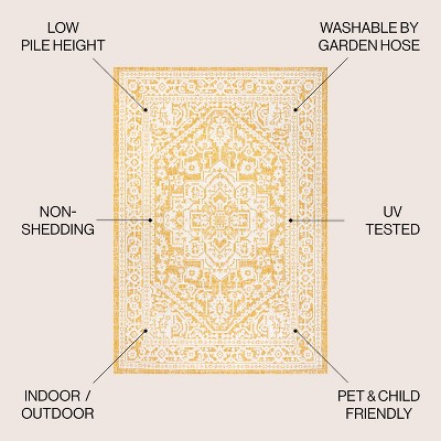 Sinjuri Medallion Gray and Cream 5' x 8' Synthetic Indoor/Outdoor Rug