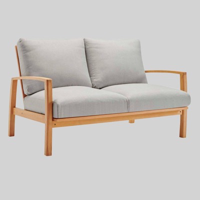 3pc Orlean Outdoor Patio Eucalyptus Wood Loveseat & 2 Armchairs - Natural/Light Gray - Modway