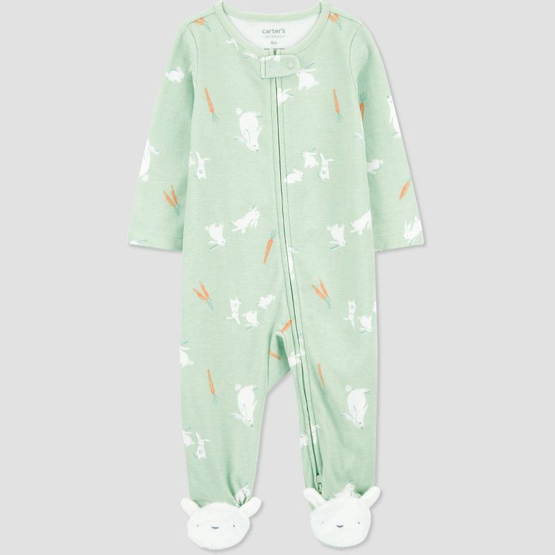 Carter's Just One You® Baby Bunny Footed Pajama - Green/White, 1 of 6