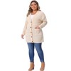 Women's Plus Size V-Neck Long Sleeve Pocket Ribbed Knit Loose Button Up Casual Cardigan - Agnes Orinda - 3 of 4