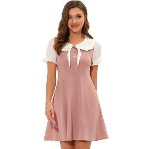 INSPIRE CHIC Women's Bowtie Neck Contrast Color A-Line Doll Collar Dress - 1 of 4