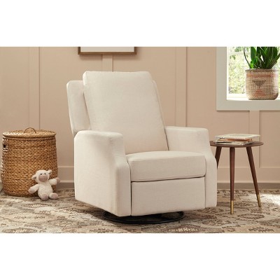 Cream Eco-Weave Swivel Recliner with Wood Base