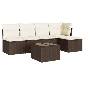 vidaXL Garden Sofa Set Brown PE rattan 6-Piece Set Modular - 1 of 4