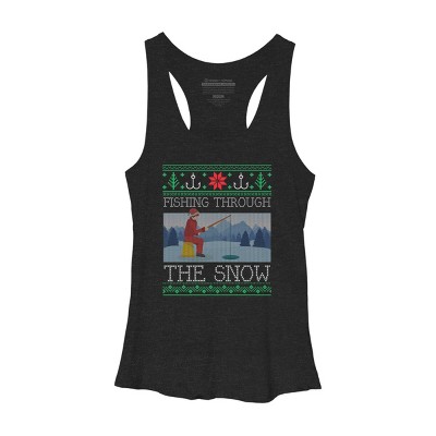 Women's Design By Humans Christmas Ice Fishing Through Snow Fishing Ugly Christmas Sweate By pahari Racerback Tank Top