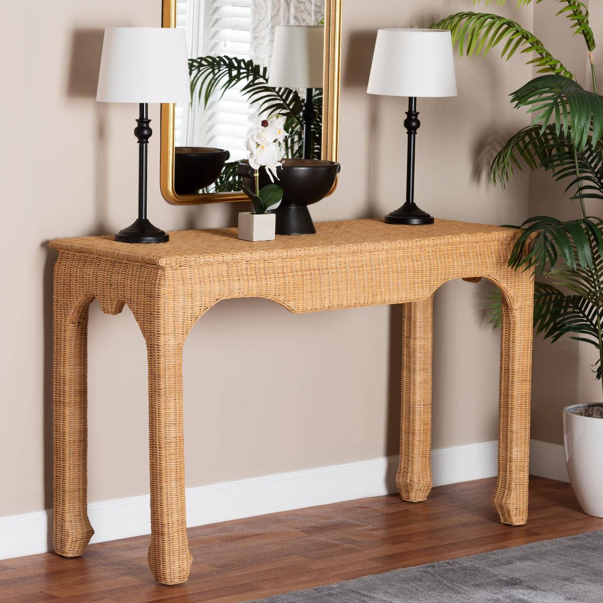 bali & pari Abena Handwoven Natural Rattan Console Table Light Honey - thumbnail 4