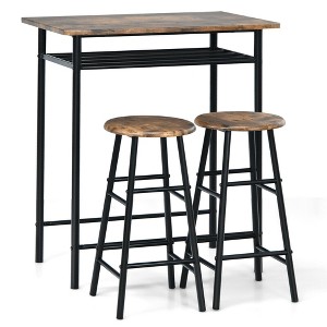 Costway 3 Pieces Bar Table Set Counter Height Dining Pub Table w/ 2 Stools - 1 of 4