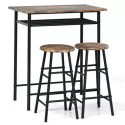Costway 3 Pieces Bar Table Set Counter Height Dining Pub Table w/ 2 Stools
