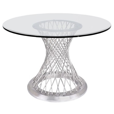 Armen Living Calypso Contemporary Dining Table Brushed Stainless Steel
