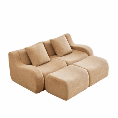 Aukfa Modular Teddy Fabric Sofa,Convertible Modular Sectional Sofa Set with 2 Ottomans, 2-Seats Soft Boneless Design for Living Room