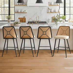Set of 2 Rattan Back Counter Bar Stools,Double Layer Paded Counter Height Chairs for Dining Room,Island,Home Bar-Tanpinhause - 1 of 4