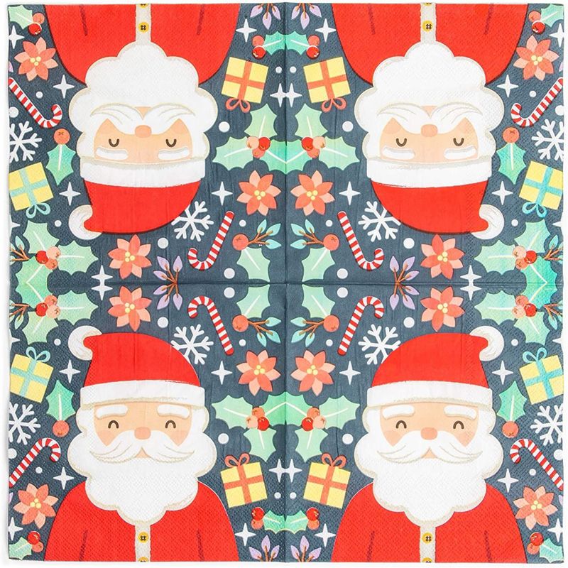 Blue Panda 50-Pack Santa Claus Disposable Paper Cocktail Napkins for Christmas Party Supplies Decorations, 4 of 8