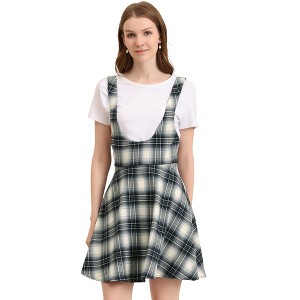 Allegra K Women's Pinafore Overall Tartan Checks Braces A-line Suspender Skirt - 1 of 4