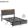 Metal Bed Frame with LED Lights & 2 Drawers, Upholstered Charging Storage Headboard, Noise-Free, Sturdy Build, Queen - 2 of 4