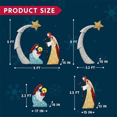 5FT Christmas Nativity Scene Yard Light with White LED Lights
