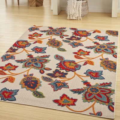 Multicolor Floral Synthetic 4' x 6' Outdoor Rug