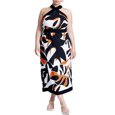ELOQUII Women's Plus Size Halter Neck Printed Maxi Dress