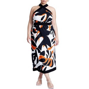 ELOQUII Women's Plus Size Halter Neck Printed Maxi Dress - 1 of 3