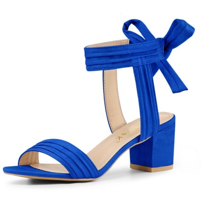 Allegra K Women's Back to College Open Toe Ankle Tie Back Block Heels Sandals