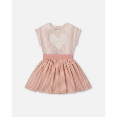 Deux par Deux Girl Crinkle Dress with Applique Light Old Pink