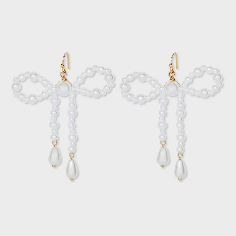 Simulated Pearl Beaded Bow Drop Earrings - Wild Fable&#8482; Off-White, 1 of 5