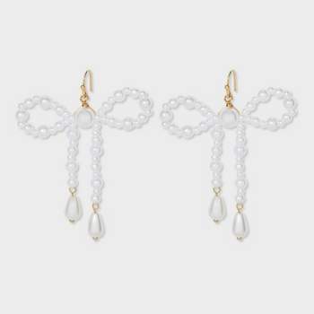 Simulated Pearl Beaded Bow Drop Earrings - Wild Fable™ Off-White