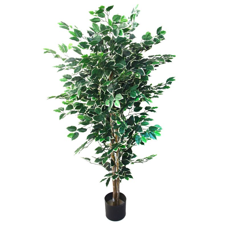 Nature Spring 5 Foot Tall Artificial Faux Ficus Tree With Planter, 1 of 3