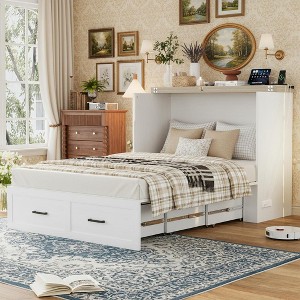 Polibi Fold-Out Murphy Cabinet Bed with Storage Drawer and Charging Station - 1 of 4