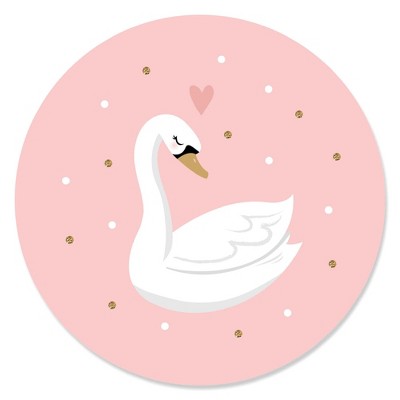 Big Dot of Happiness Swan Soiree - White Swan Baby Shower or Birthday Party Circle Sticker Labels - 24 Count