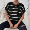 Womens Summer Short Sleeve Pullover Sweater Casual Tops Cap Sleeve Stripped Crew Neck Lightweight Sweater Vest Ribbed Knit Pullover Tops - 4 of 4