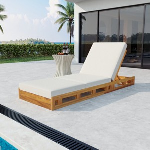 Acacia Wood Chaise Lounge Chair with Triple-Fold Cushion,Adjustable Outdoor Chaise Lounge Chair,Water-Resistant Chaise Lounge Chair-Cuddlewood - 1 of 4