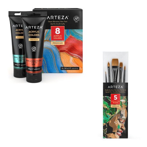 Arteza Artist Acrylic Paint Set With 8 Metallic Acrylic Paints And