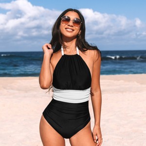 Women's Chic Color Block Halter Neck One Piece Swimsuit - Cupshe - 1 of 4
