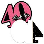 Big Dot of Happiness Chic 40th Birthday - Pink, Black & Gold - Shaped Thank You Cards - Birthday Party Thank You Note Cards with Envelopes - Set of 12