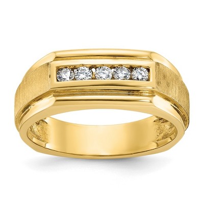 Black Bow Jewelry Men's 8mm 14K Yellow Gold 5-Stone 1/4 Ctw Diamond Tapered Band