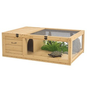 PawHut Wooden Tortoise House Indoor Turtle Habitat Enclosure Outdoor Reptile Cage for Lizards, Geckos - 1 of 4