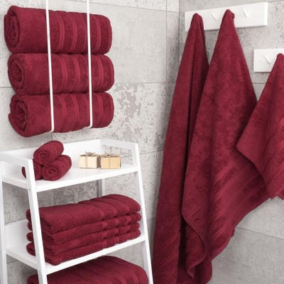 Luxury 4 Piece Burgundy Red Turkish Cotton Bath Towel Set