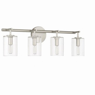 Satin Nickel 4-Light Vanity with Clear Glass Cylinder Shades