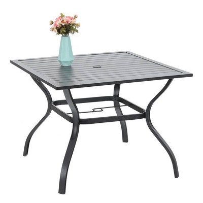 37"x37" Outdoor Square Dining Table with Umbrella Hole - Black - Captiva Designs