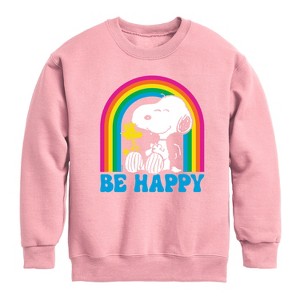 Boys' - Peanuts - Be Happy Rainbow Graphic Long Sleeve Fleece Sweatshirt - 1 of 4