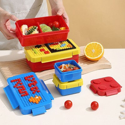 Portable Children Bento Lunch Box,Creative Diy Building Blocks Sealed Salad Box,Food Container Dinnerware